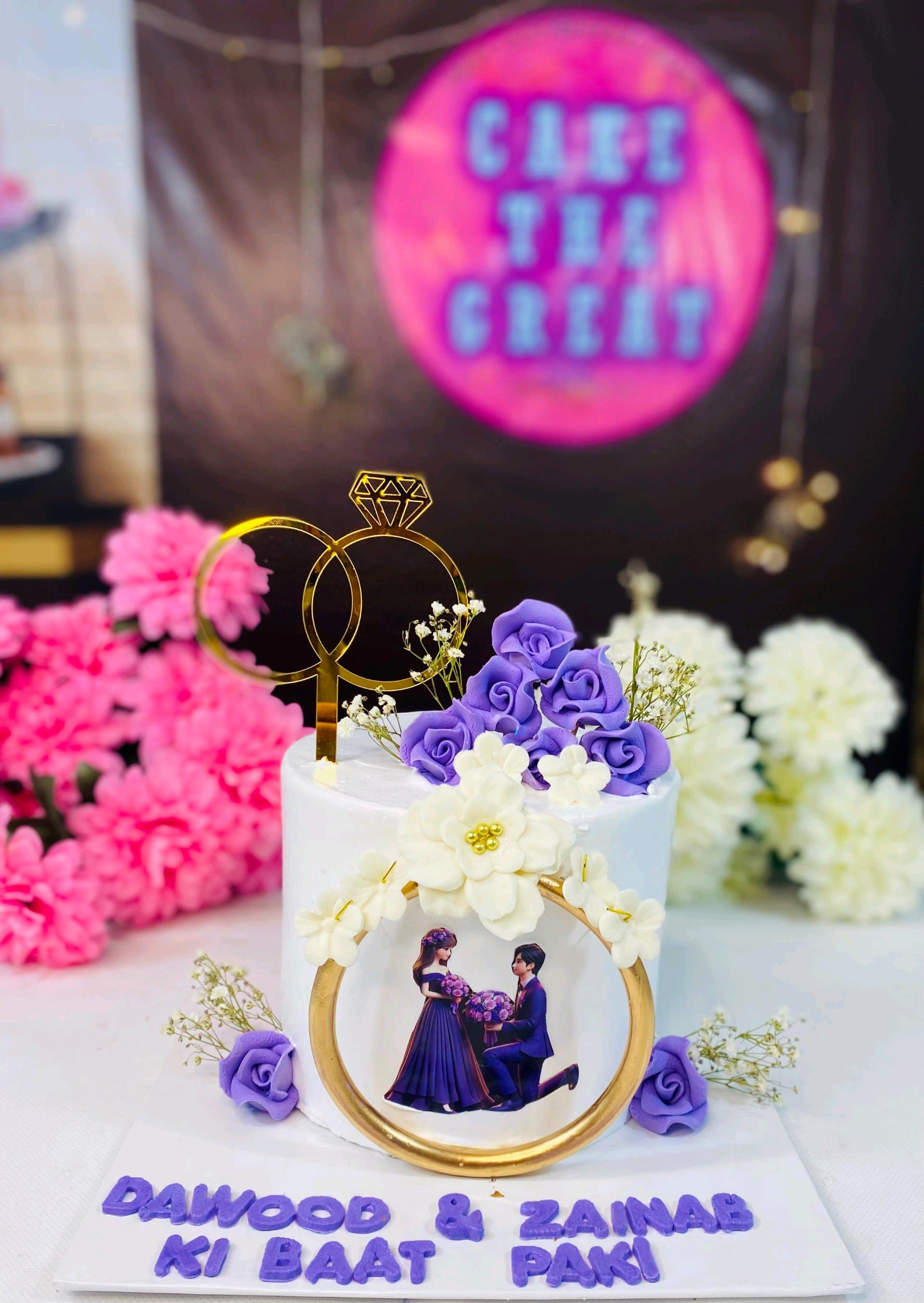 Engagement Cake with Gold Ring Frame