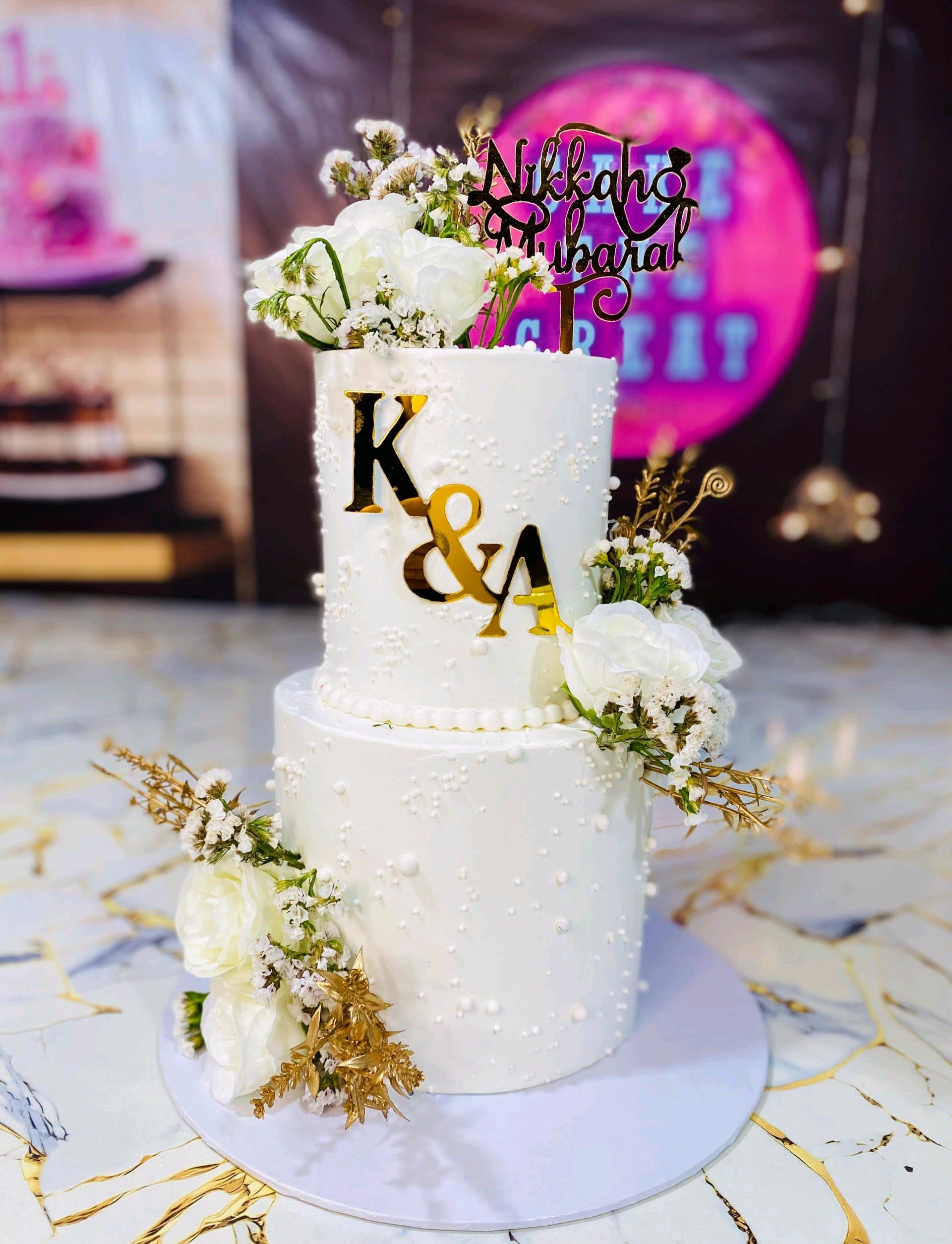 Two-Tier Nikkah Cake in White and Gold