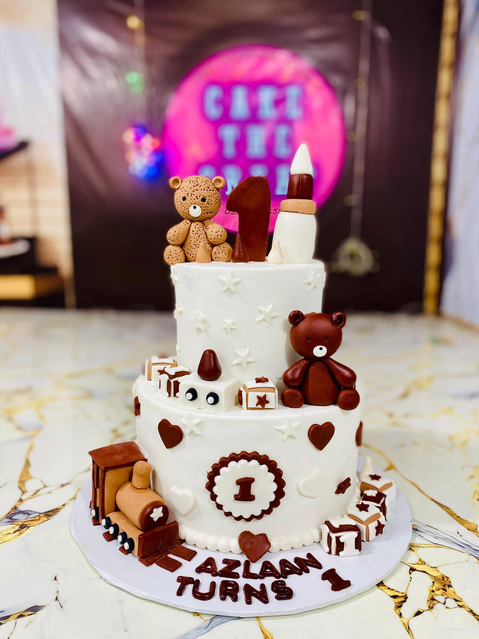 Two-Tier Baby Boy 1st Birthday Cake
