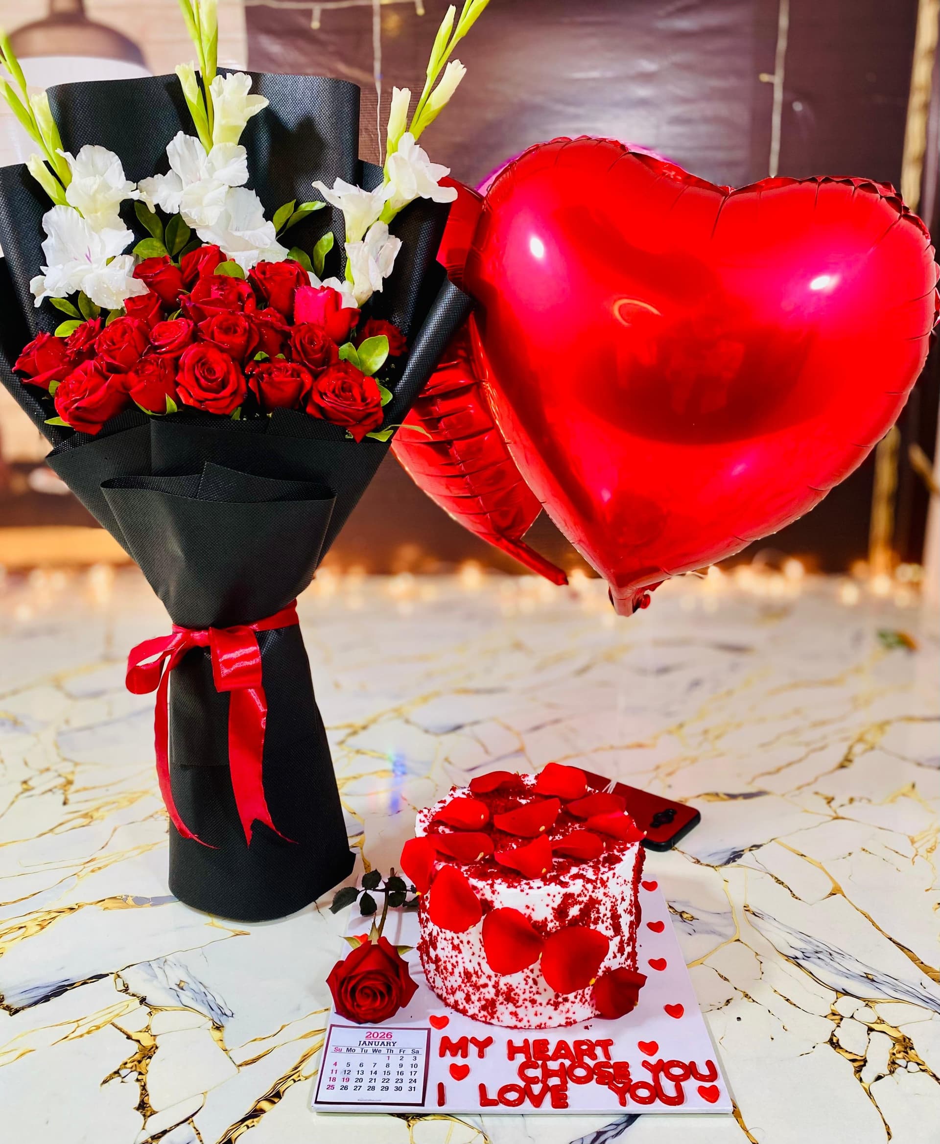 Valentine's Day Cake and Rose Bundle